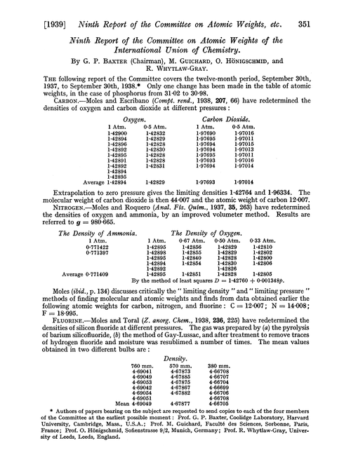 Ninth Report of the Committee on Atomic Weights of the International Union of Chemistry