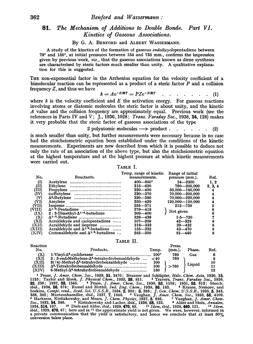 81. The mechanism of additions to double bonds. Part VI. Kinetics of gaseous associations