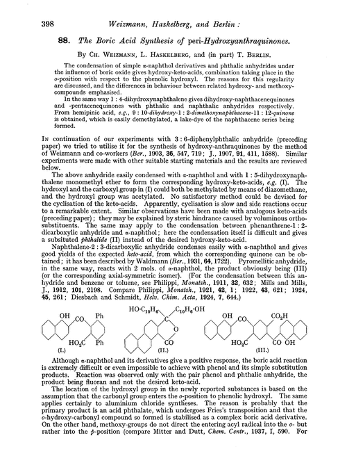 88. The boric acid synthesis of peri-hydroxyanthraquinones