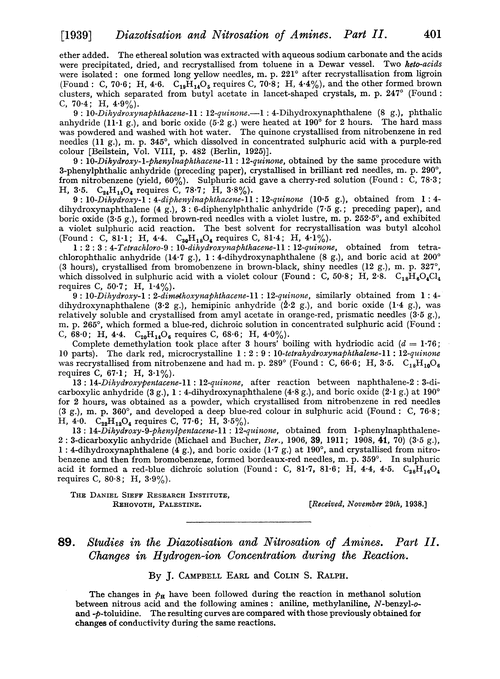89. Studies in the diazotisation and nitrosation of amines. Part II. Changes in hydrogen-ion concentration during the reaction