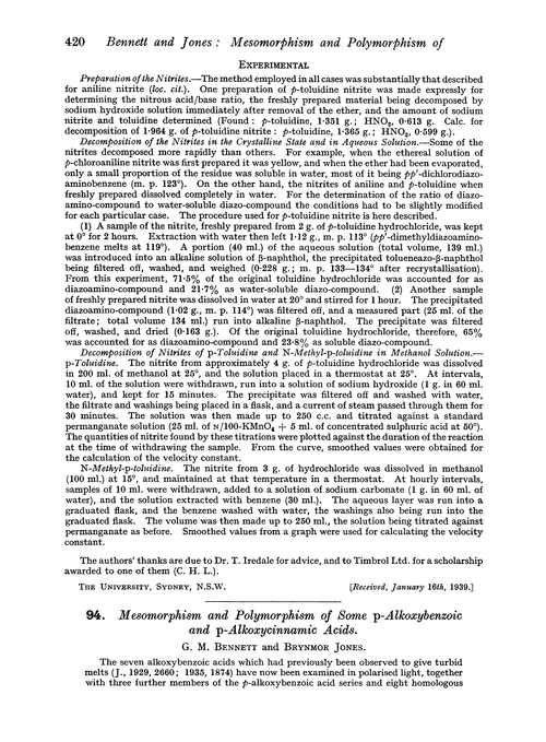 94. Mesomorphism and polymorphism of some p-alkoxybenzoic and p-alkoxycinnamic acids