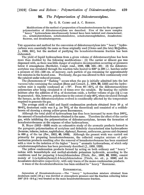 96. The polymerisation of dideuteroacetylene