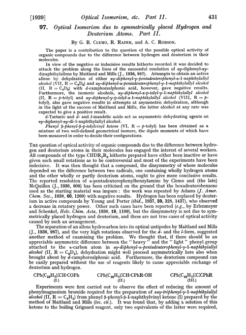 97. Optical isomerism due to symmetrically placed hydrogen and deuterium atoms. Part II