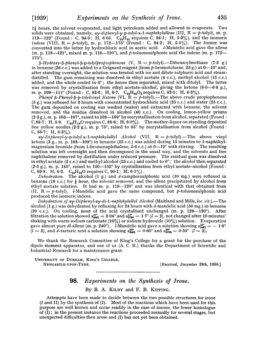 98. Experiments on the synthesis of irone
