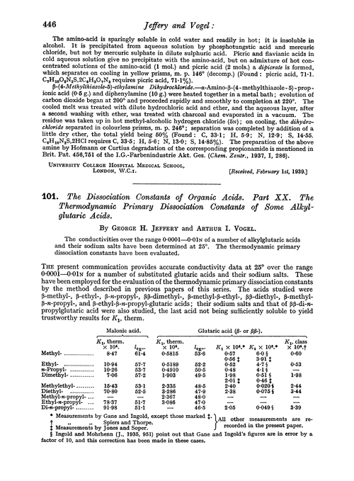 101. The dissociation constants of organic acids. Part XX. The theromodynamic primary dissociation constants of some alkylglutaric acids
