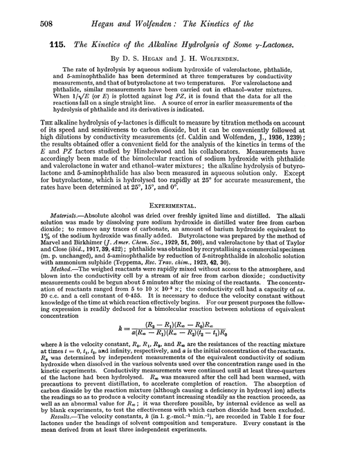 115. The kinetics of the alkaline hydrolysis of some γ-lactones