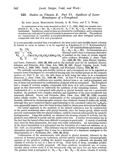 123. Studies on vitamin E. Part VI. Synthesis of lower homologues of α-tocopherol