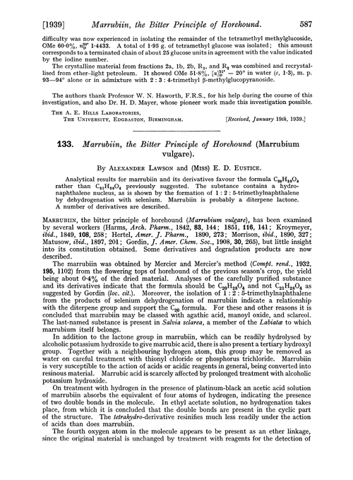 133. Marrubin, the bitter principle of horehound (Marrubium vulgare)
