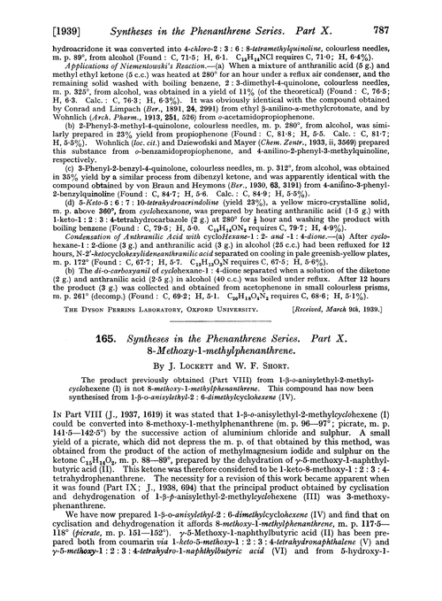 165. Syntheses in the phenanthrene series. Part X. 8-Methoxy-1-methylphenanthrene