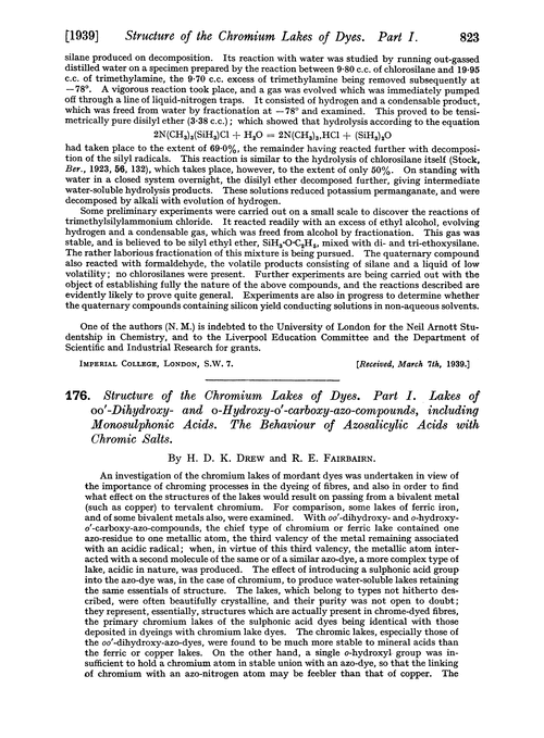 176. Structure of the chromium lakes of dyes. Part I. Lakes of oo′-dihydroxy- and o-hydroxy-o′-carboxy-azo-compounds, including monosulphonic acids. The behaviour of azosalicylic acids with chromic salts