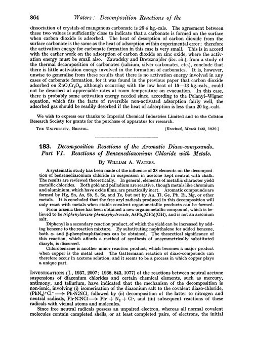 183. Decomposition reactions of the aromatic diazo-compounds. Part VI. Reactions of benzenediazonium chloride with metals
