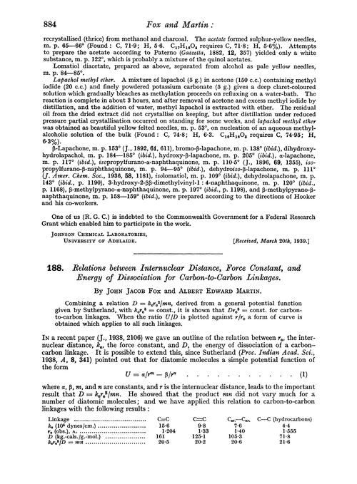 188. Relations between internuclear distance, force constant, and energy of dissociation for carbon-to-carbon linkages