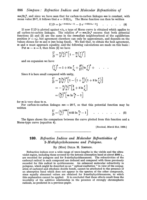 189. Refractive indices and molecular refractivities of 3-methylcyclohexanone and pulegone