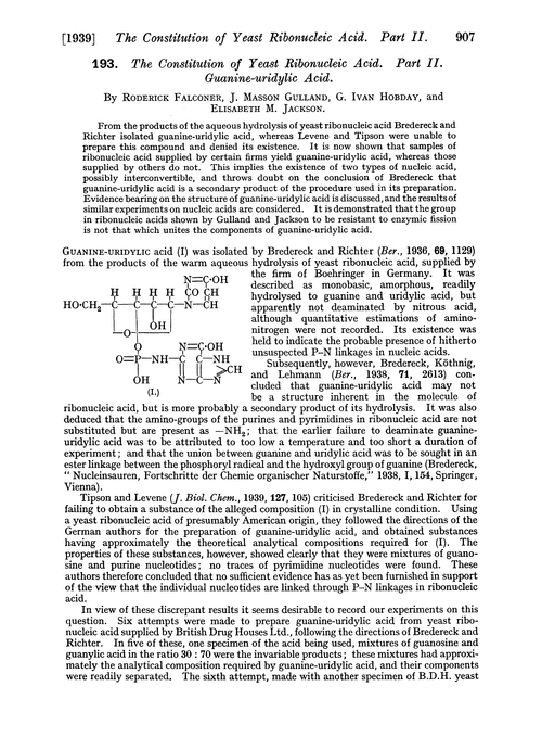 193. The constitution of yeast ribonucleic acid. Part II. Guanine-uridylic acid