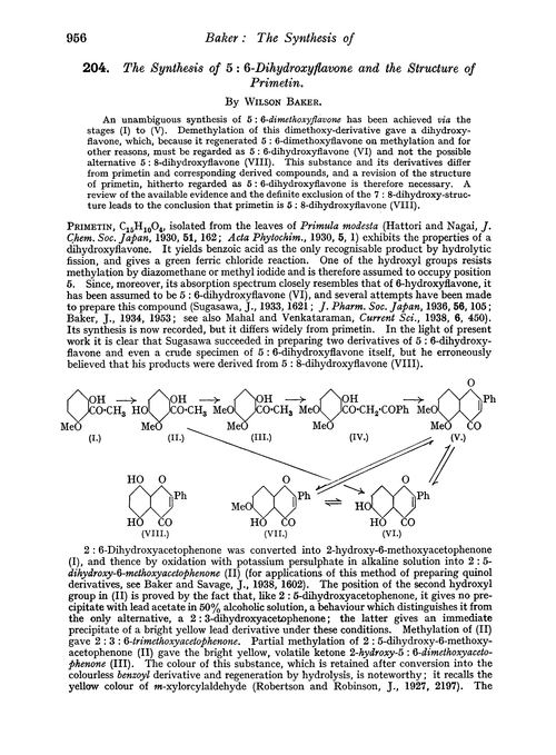 204. The synthesis of 5 : 6-dihydroxyflavone and the structure of primetin