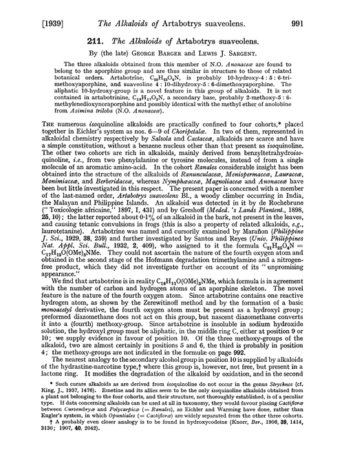 211. The alkaloids of Artabotrys suaveolens