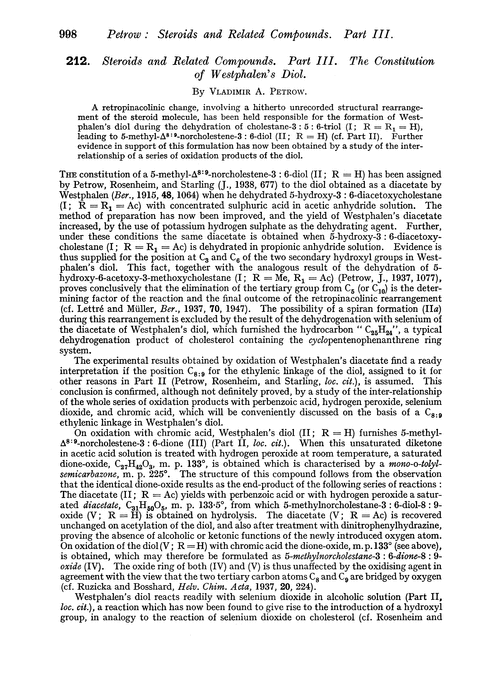 212. Steroids and related compounds. Part III. The constitution of Westphalen's diol