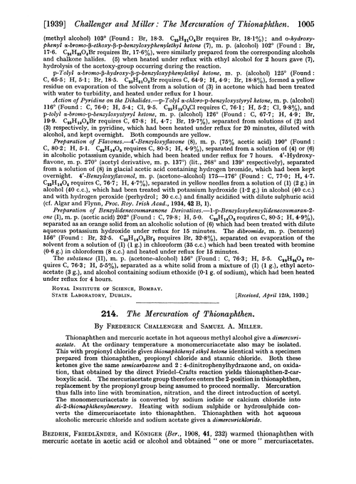 214. The mercuration of thionaphthen