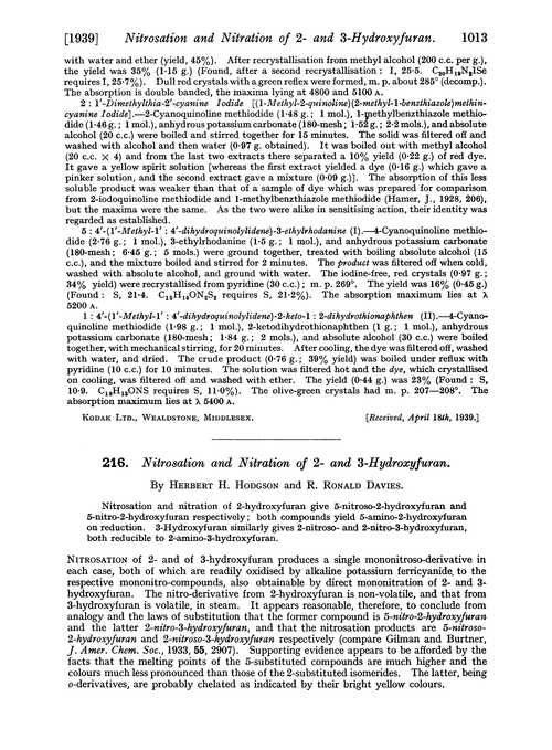 216. Nitrosation and nitration of 2- and 3-hydroxyfuran