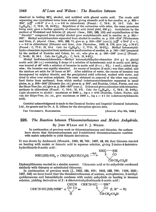 225. The reaction between thiosemicarbazones and maleic anhydride