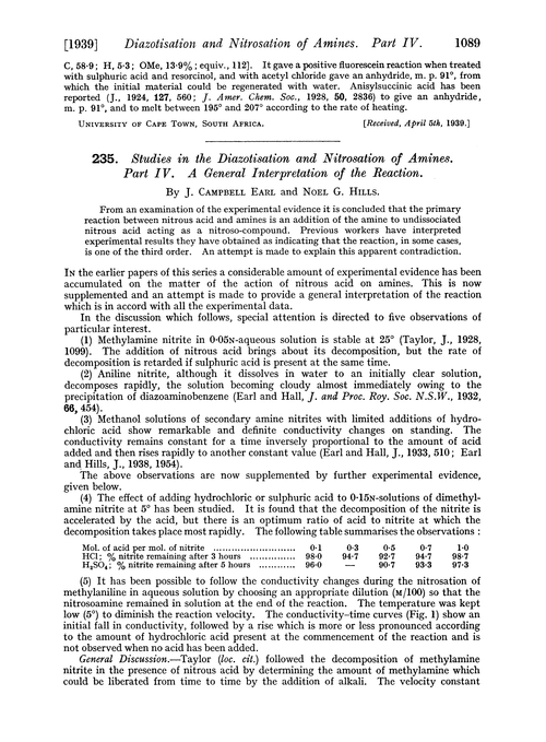 235. Studies in the diazotisation and nitrosation of amines. Part IV. A general interpretation of the reaction