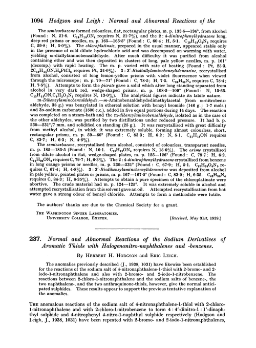 237. Normal and abnormal reactions of the sodium derivatives of aromatic thiols with halogenonitro-naphthalenes and -benzenes
