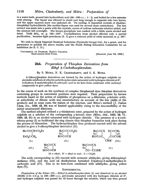 244. Preparation of thiophen derivatives from ethyl β-carbethoxylævulate