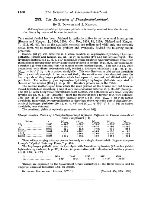 253. The resolution of phenylmethylcarbinol