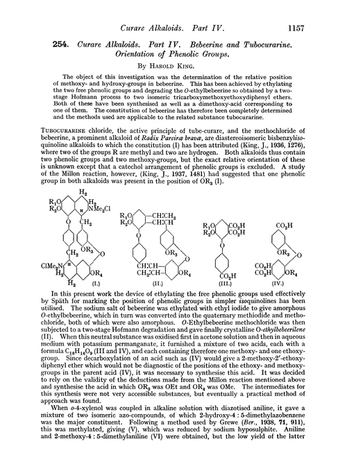 254. Curare alkaloids. Part IV. Bebeerine and tubocurarine. Orientation of phenolic groups