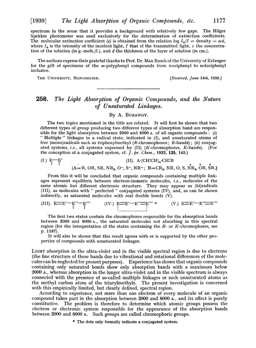 258. The light absorption of organic compounds, and the nature of unsaturated linkages