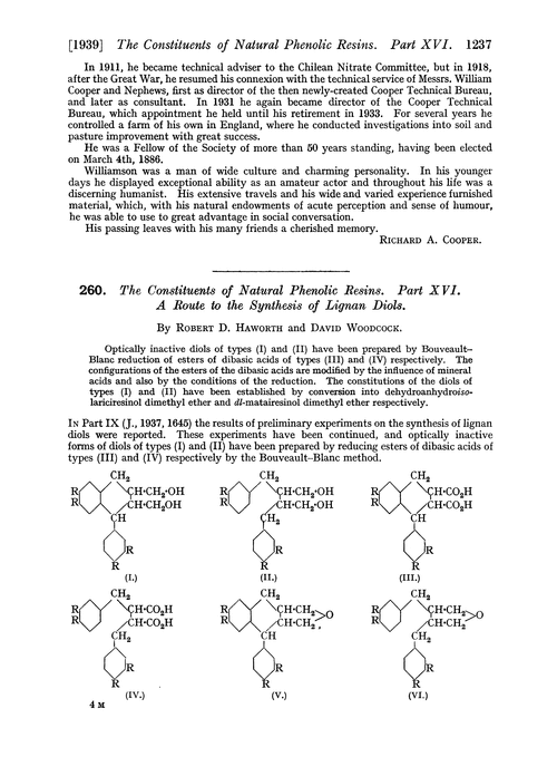 260. The constituents of natural phenolic resins. Part XVI. A route to the synthesis of lignan diols