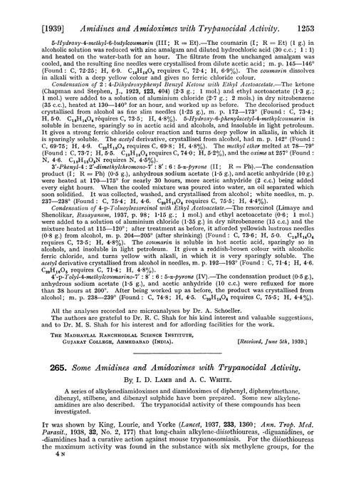 265. Some amidines and amidoximes with trypanocidal activity