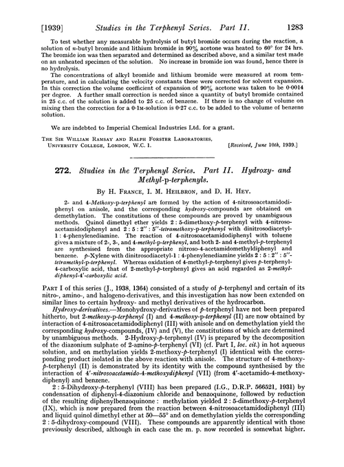 272. Studies in the terphenyl series. Part II. Hydroxy- and methyl-p-terphenyls