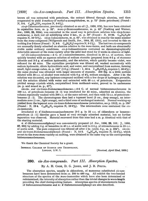 280. cis-Azo-compounds. Part III. Absorption spectra