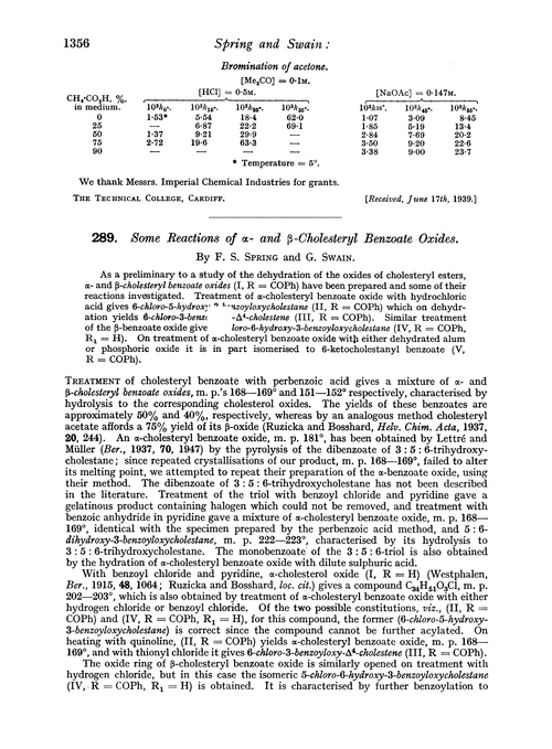 289. Some reactions of α- and β-cholesteryl benzoate oxides