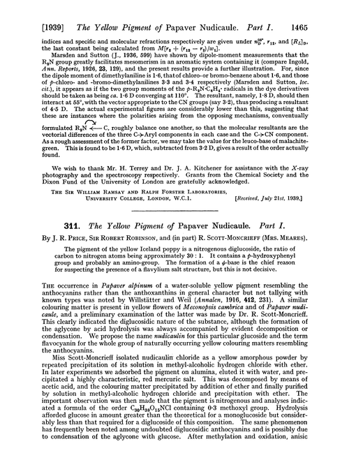 311. The yellow pigment of Papaver nudicaule. Part I