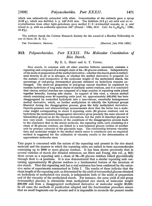 313. Polysaccharides. Part XXXII. The molecular constitution of rice starch