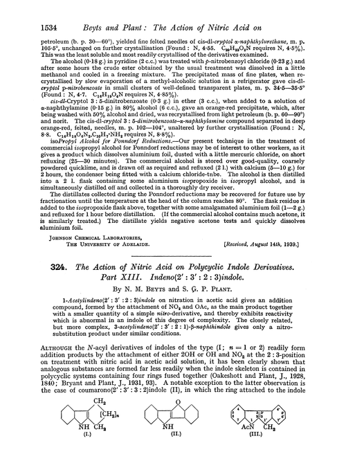 324. The action of nitric acid on polycyclic indole derivatives. Part XIII. Indeno(2′ : 3′ : 2 : 3)indole