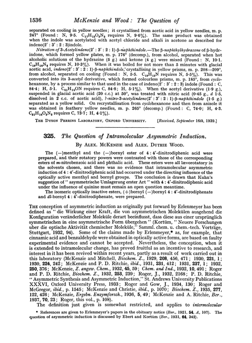 325. The question of intramolecular asymmetric induction