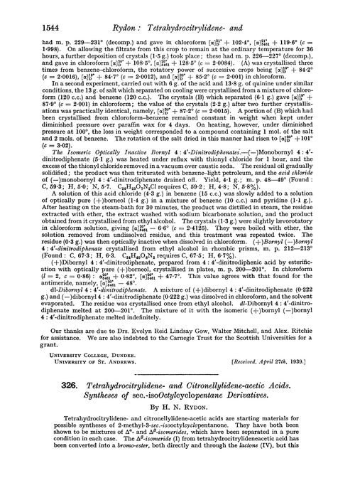 326. Tetrahydrocitrylidene- and citronellylidene-acetic acids. Syntheses of sec.-isooctycyclopentane derivatives