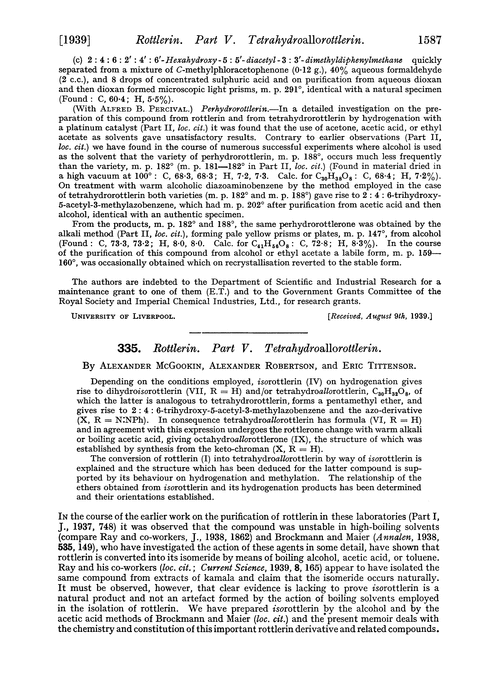 335. Rottlerin. Part V. Tetrahydroallorottlerin