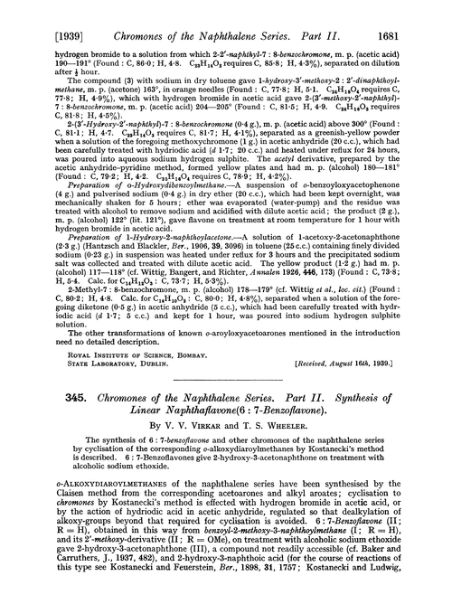 345. Chromones of the naphthalene series. Part II. Synthesis of linear naphthaflavone(6 : 7-benzoflavone)