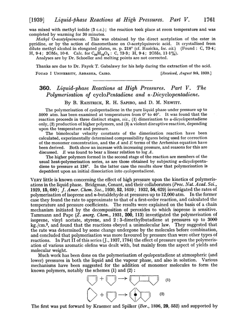 360. Liquid-phase reactions at high pressures. Part V. The polymerisation of cyclopentadiene and α-dicyclopentadiene