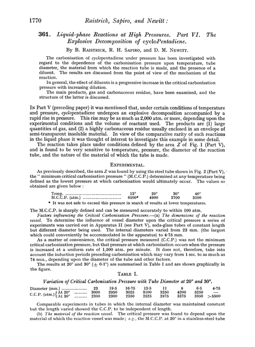 361. Liquid-phase reactions at high pressures. Part VI. The explosive decomposition of cyclopentadiene