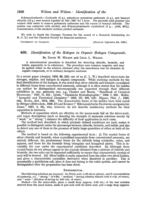 400. Identification of the halogen in organic halogen compounds