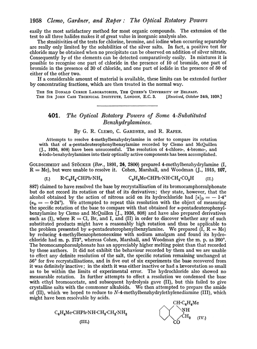 401. The optical rotatory powers of some 4-substituted benzhydrylamines
