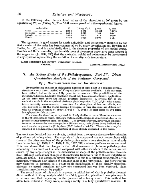 7. An X-ray study of the phthalocyanines. Part IV. Direct quantitative analysis of the platinum compound