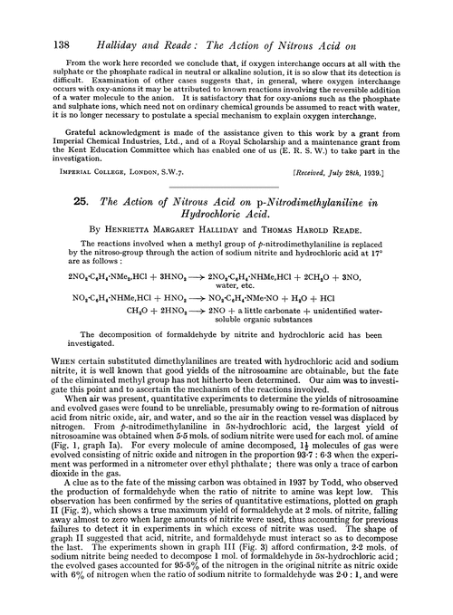 25. The action of nitrous acid on p-nitrodimethylaniline in hydrochloric acid