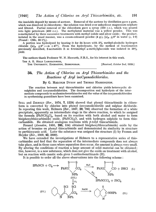 34. The action of chlorine on aryl thiocarbimides and the reactions of aryl isocyanodichlorides