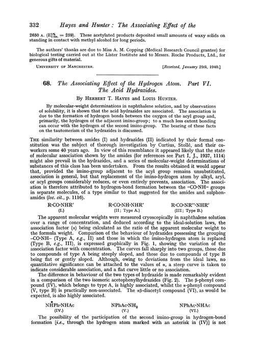 68. The associating effect of the hydrogen atom. Part VI. The acid hydrazides